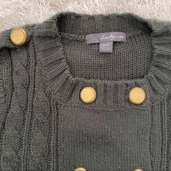 VNTG F21 Dark Grey Cable Knit Military Sweater - Picture 2 of 5